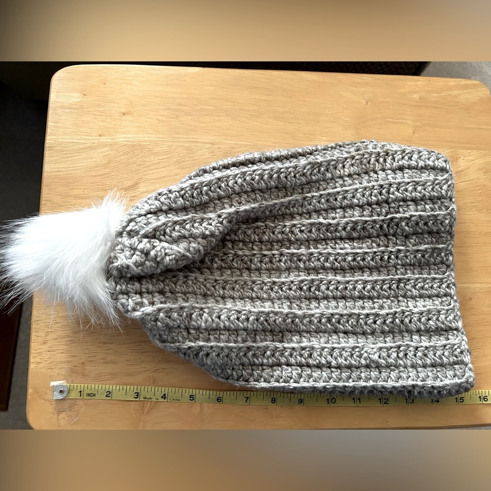 Women’s Crocheted Hat with faux pom - large